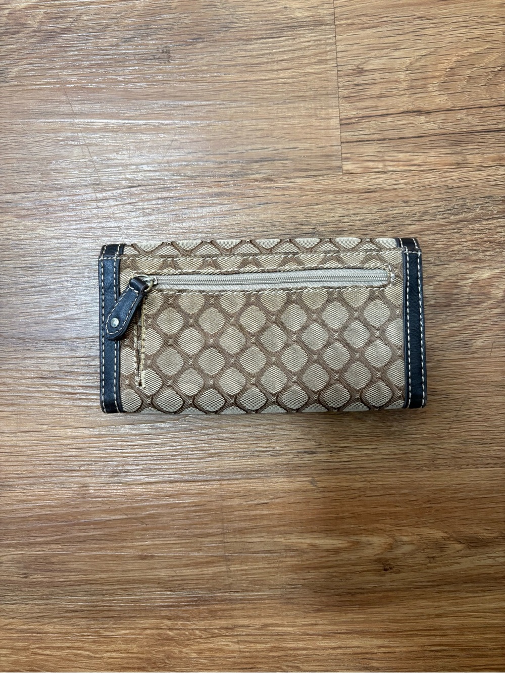 Nine West Brown Monogram Checkbook Wallet Clutch Organizer Snap Closure Zip Coin - Picture 3 of 5